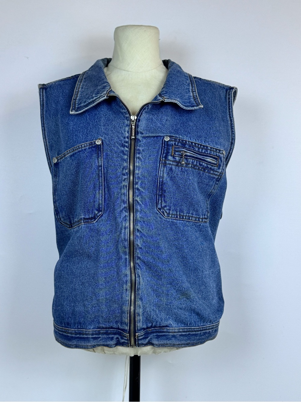 Classic Blue Denim Zip-Front Vest